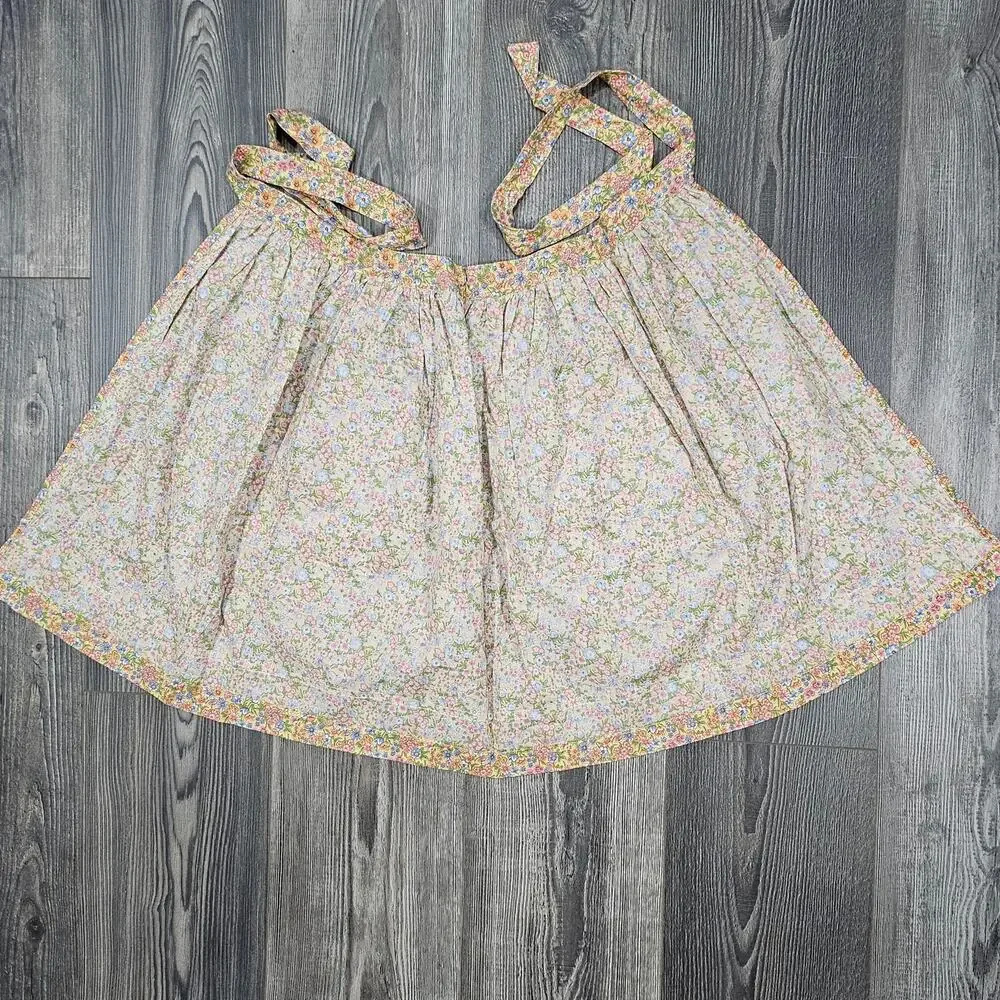 VINTAGE FLORAL WAIST APRON – HANDMADE – LACE TRIM – YELLOW RIBBON – CLEAN